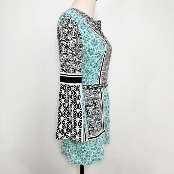 NWT Loft Sand Dollar Romper Aqua Black Bell Sleeve Preppy Summer Beach Size XS - Picture 4 of 10